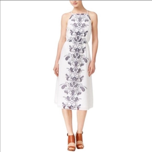 Maison Jules Dresses & Skirts - Maison Jules White Midi Dress Blue Embroidery NWT!